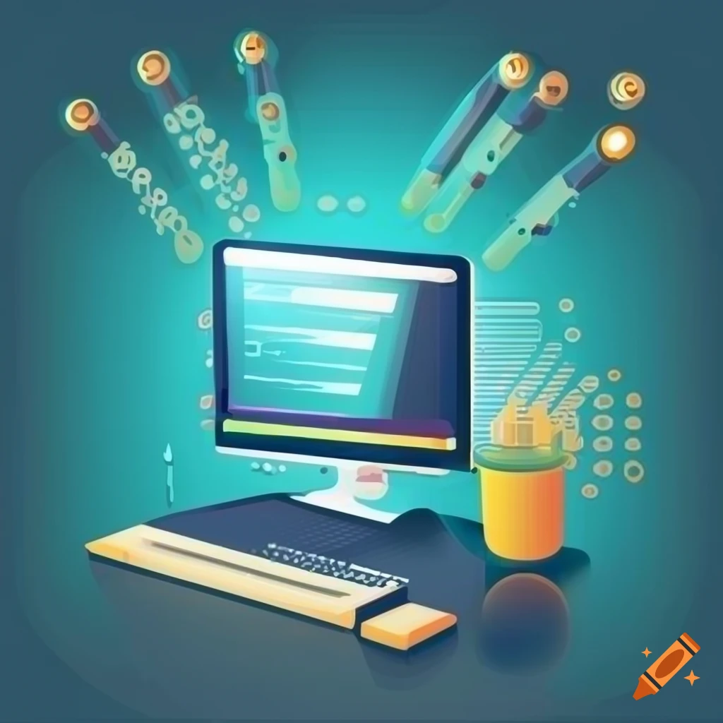 Vector illustration of a software developer working on a computer on