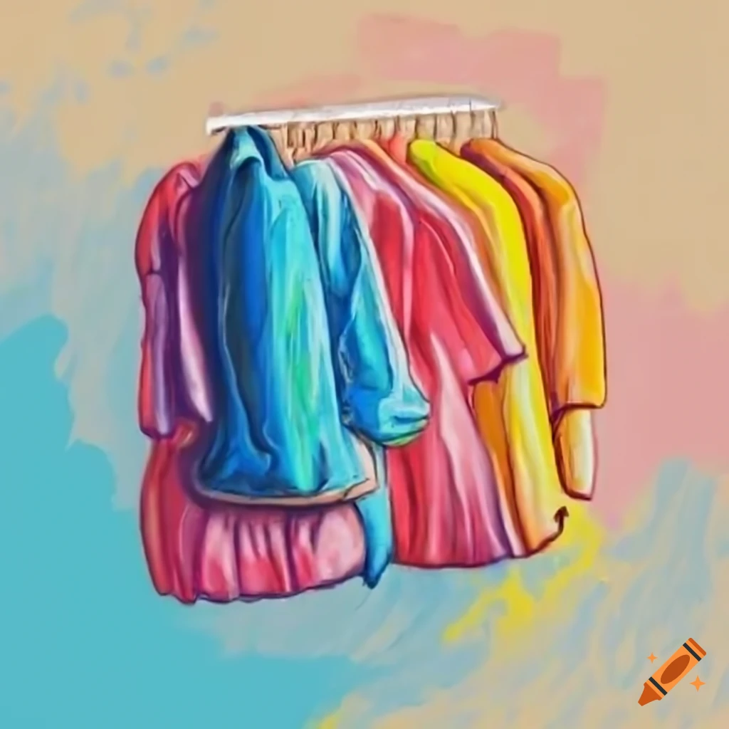 Oil pastel drawing of a fashion designer using a computer