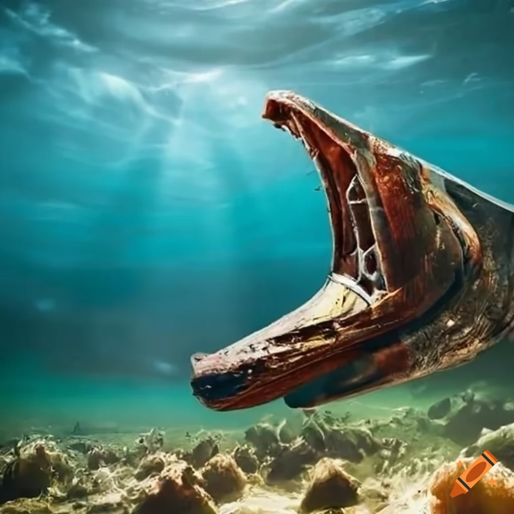 imagen de un batiscafo oxidado en el fondo del mar