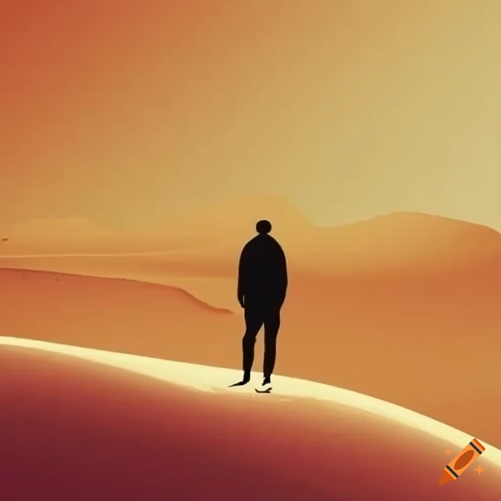 man walking alone in the desert
