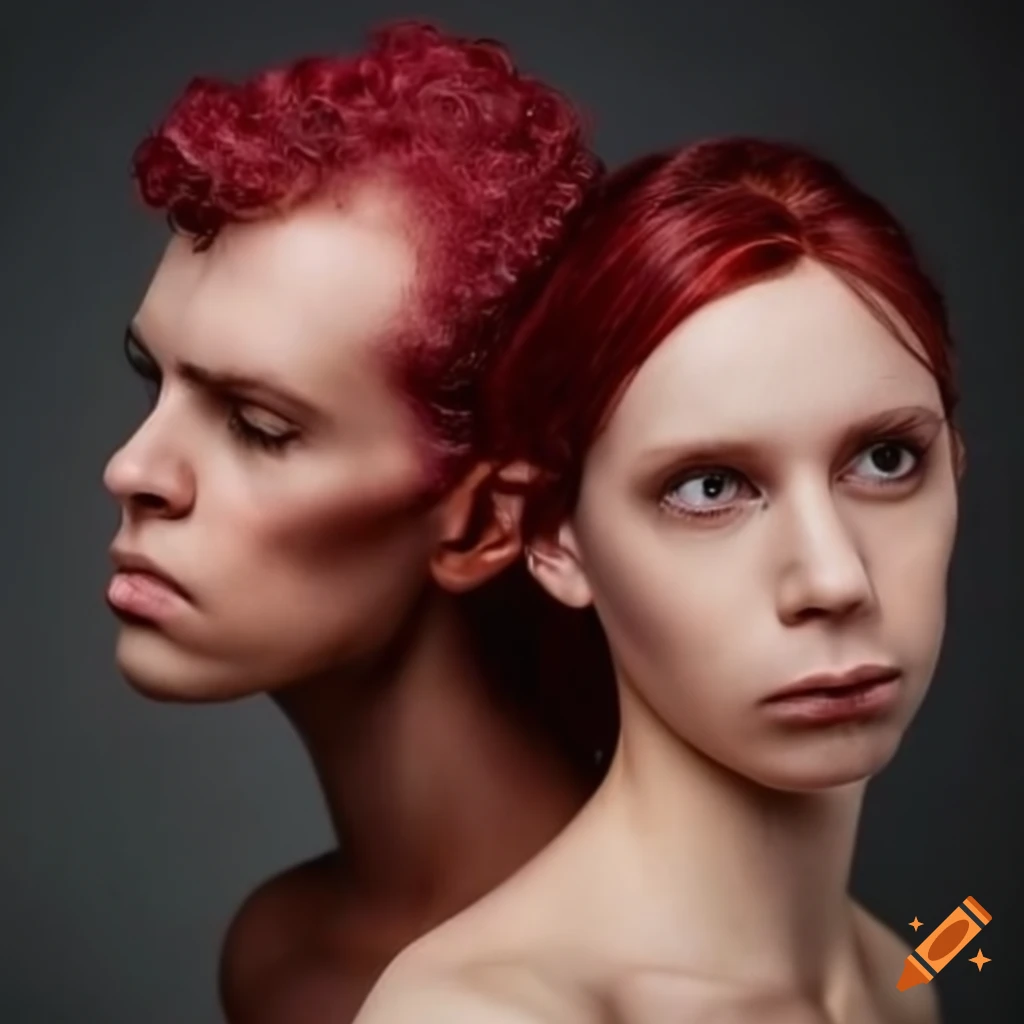 art of a humanoid alien couple with maroon hair