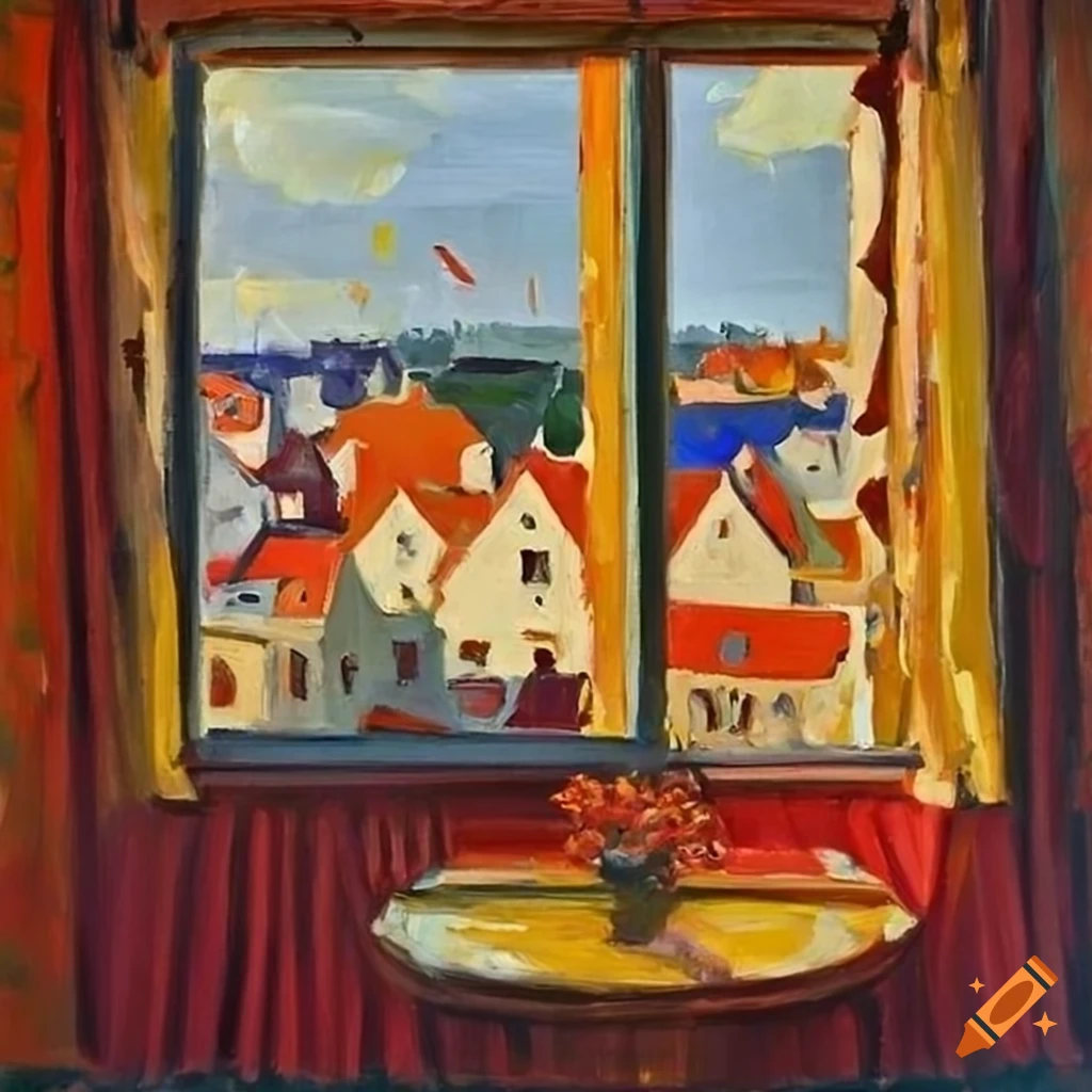 expressionist painting with flapping curtains through an open window