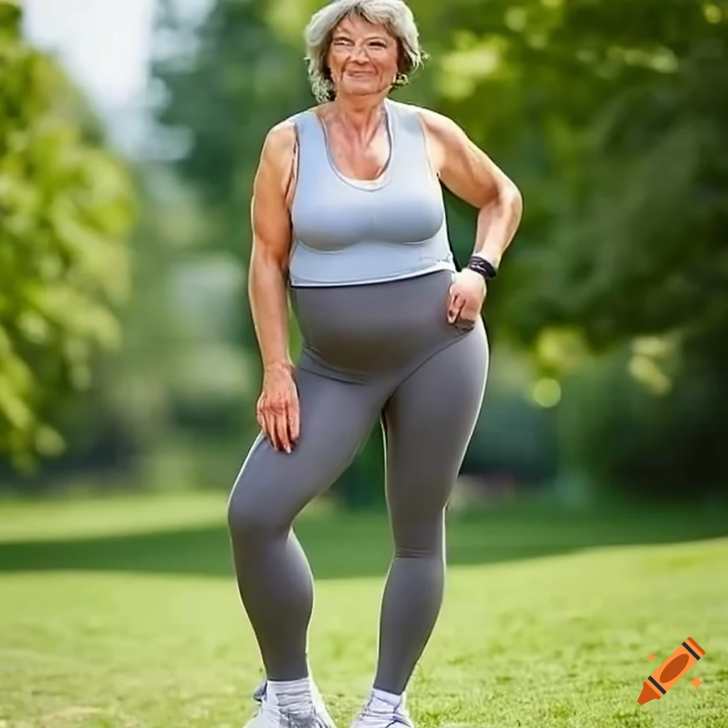 Fit 50 year old woman in running leggings on Craiyon