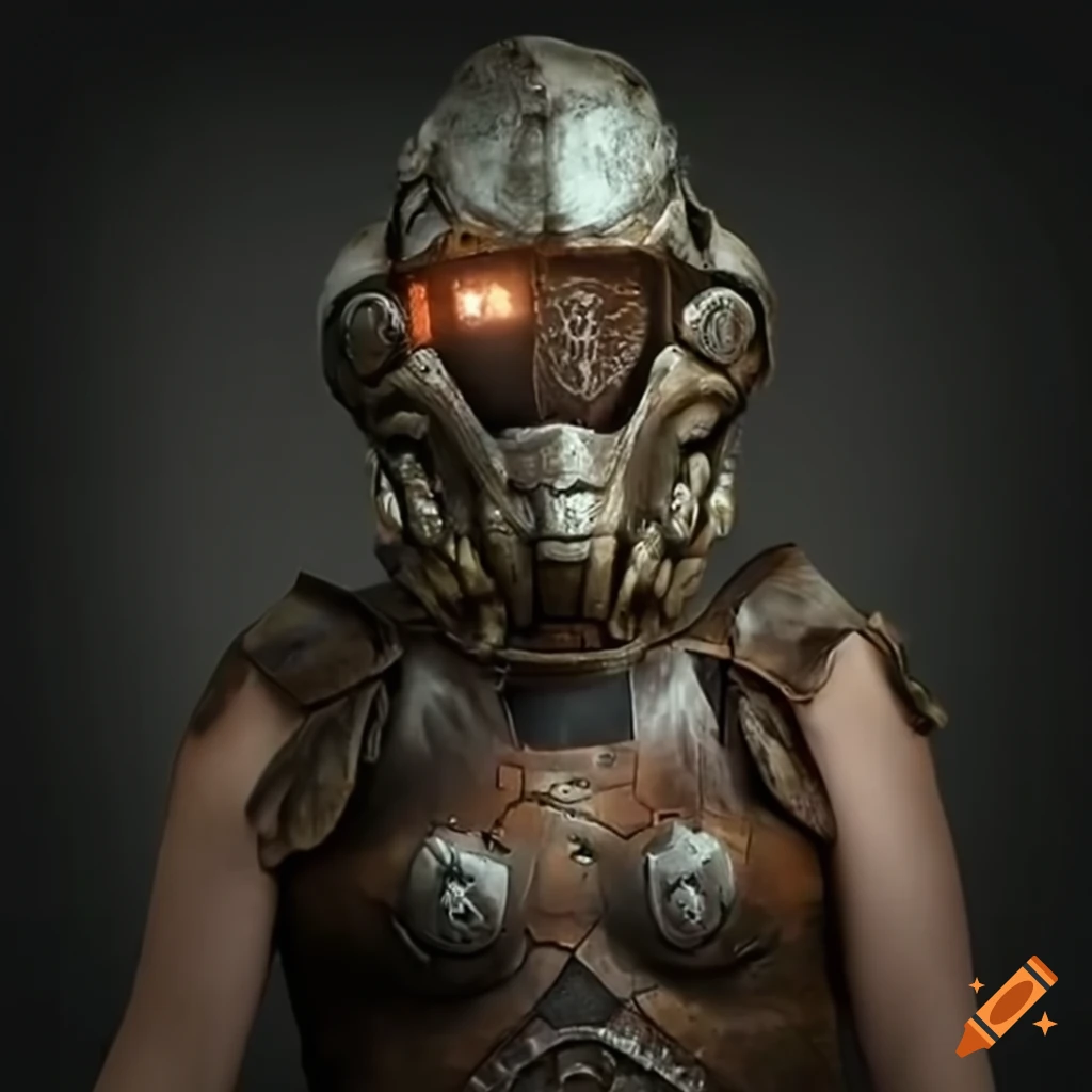 realistic depiction of a human pirate wearing futuristic organic armor