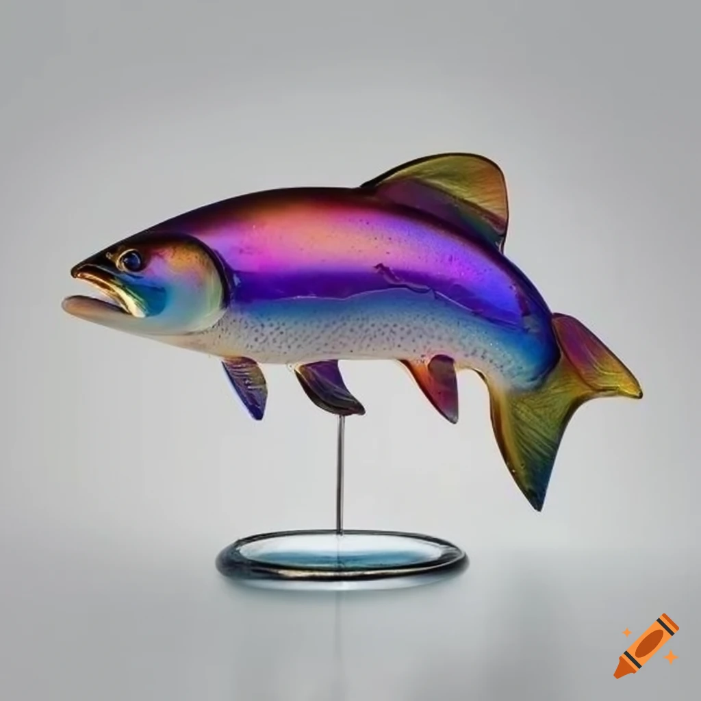 Prismatic glass sculpture of a rainbow trout on Craiyon