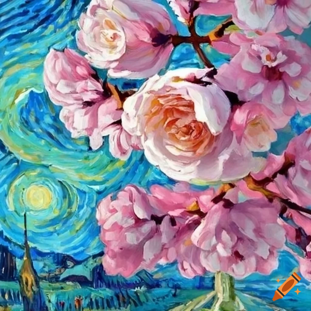 rosa blühender Kirschbaum im Van Gogh Stil