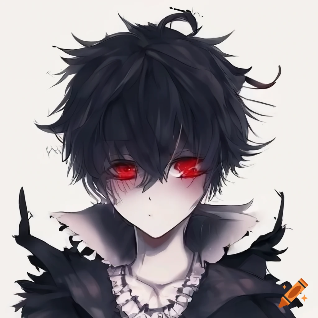 Image of a cute anime boy with black ruffled hair