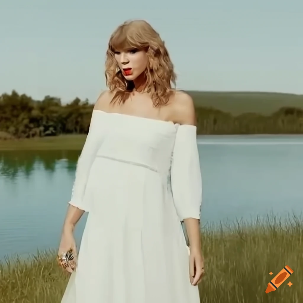 Taylor swift in a white off shoulder flowy dress