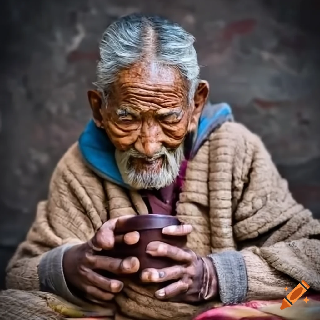 Nepali old man enjoying a cup of tea on Craiyon