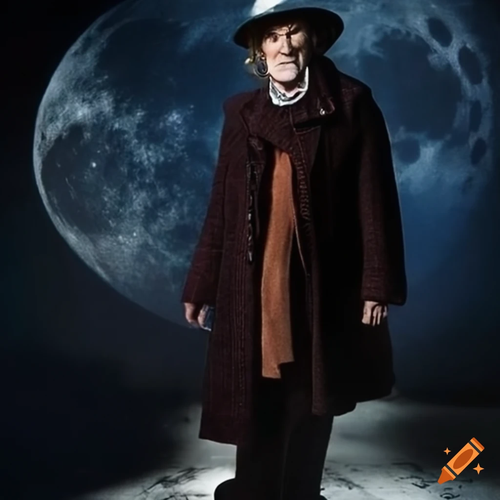 Christopher Ecclestone wearing Tom Baker's attire on the moon