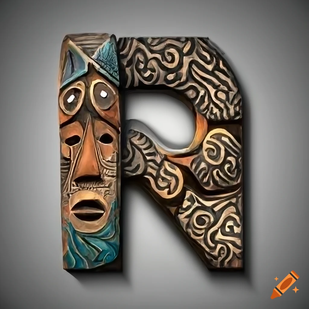 Stone letter 'a' with engraved african masks on Craiyon