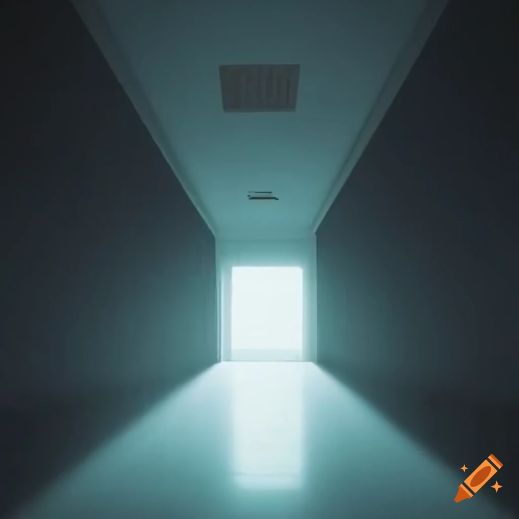 image depicting a mysterious and endless space with square ceiling lamps