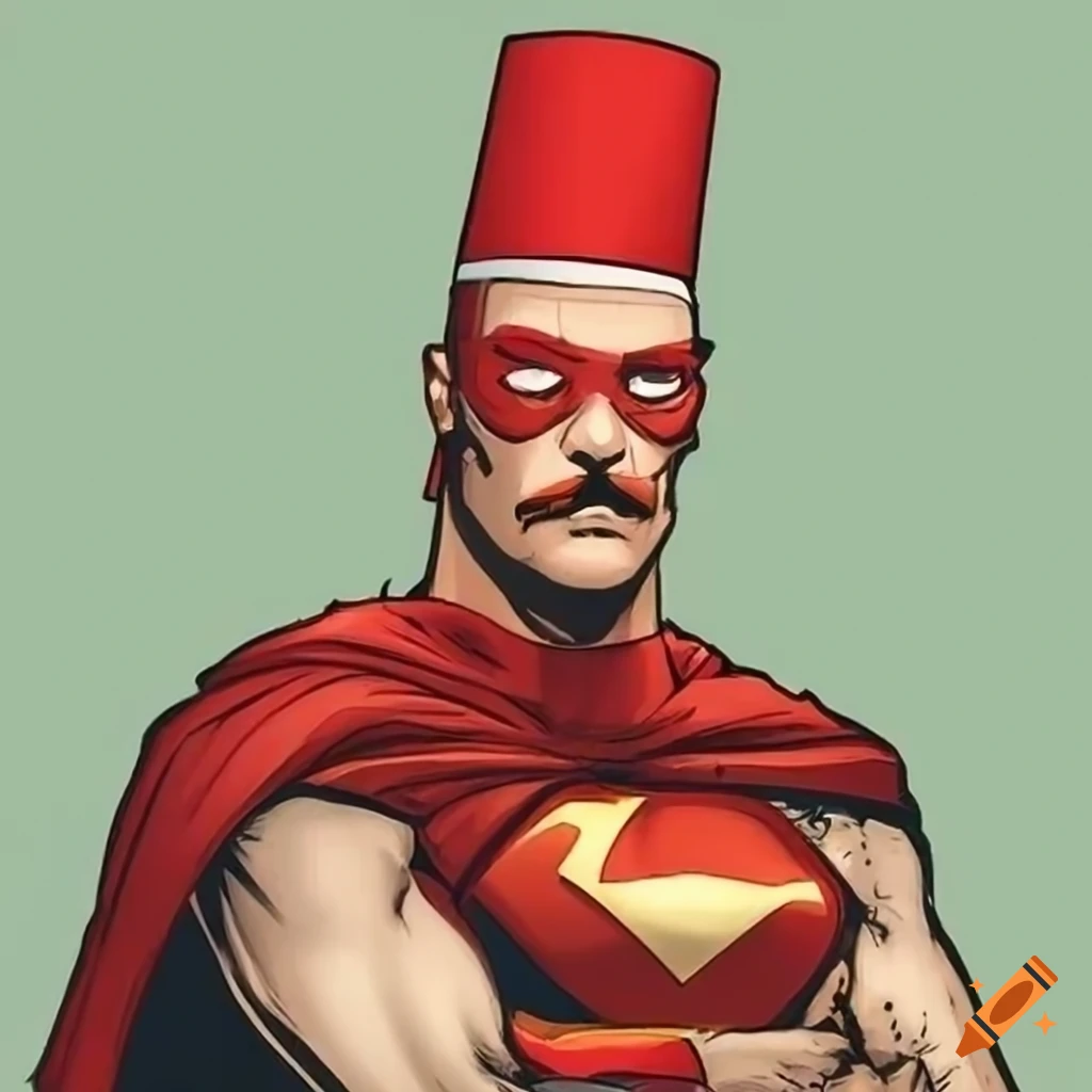 Comic illustration of a Turkish superhero with a mustache and a fez on ...
