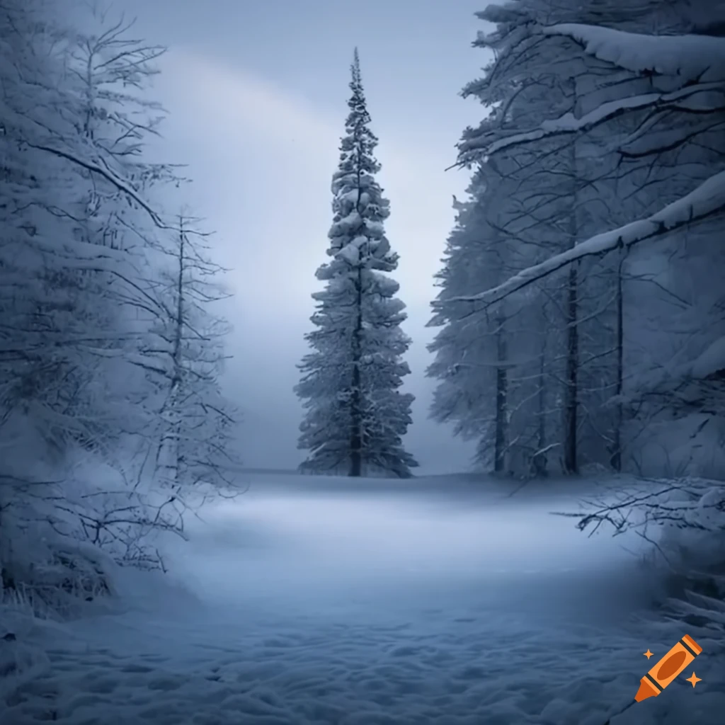 beautiful snowy landscape with tall trees