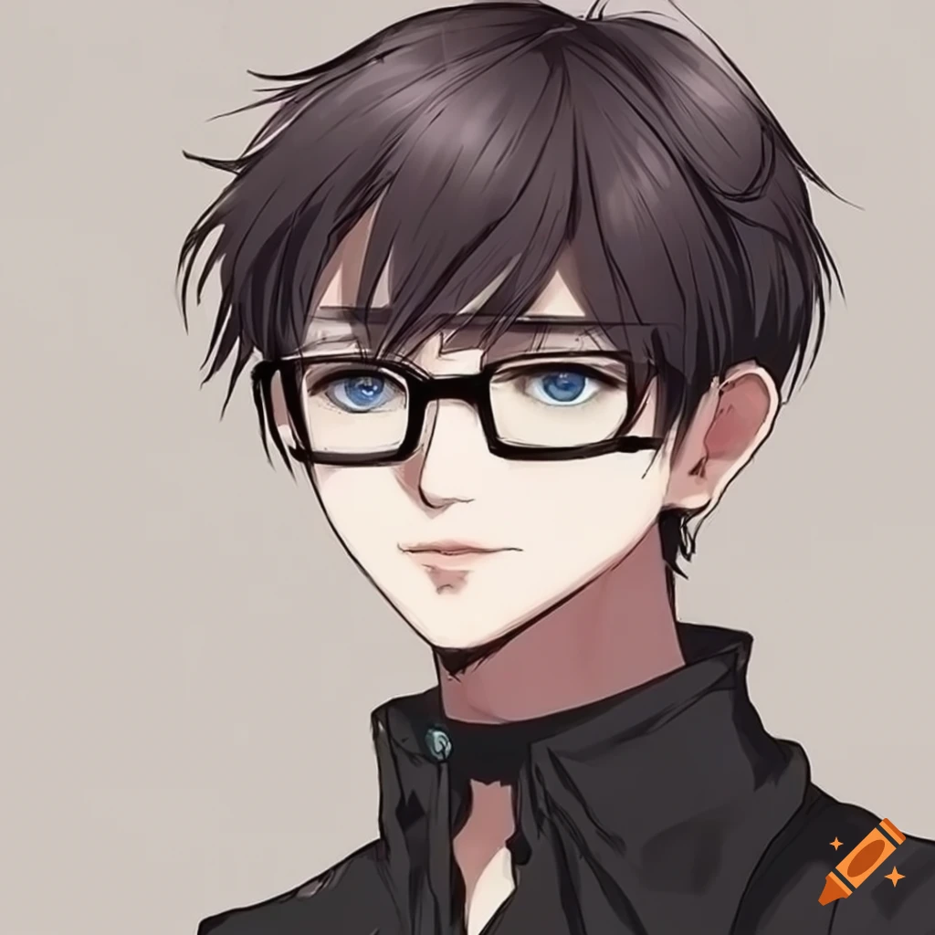 manga illustration of a young mathematician with glasses and blue eyes