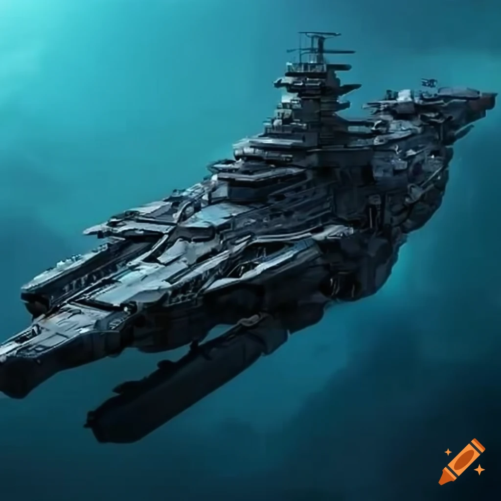 Spaceship and battleship in a sci-fi universe