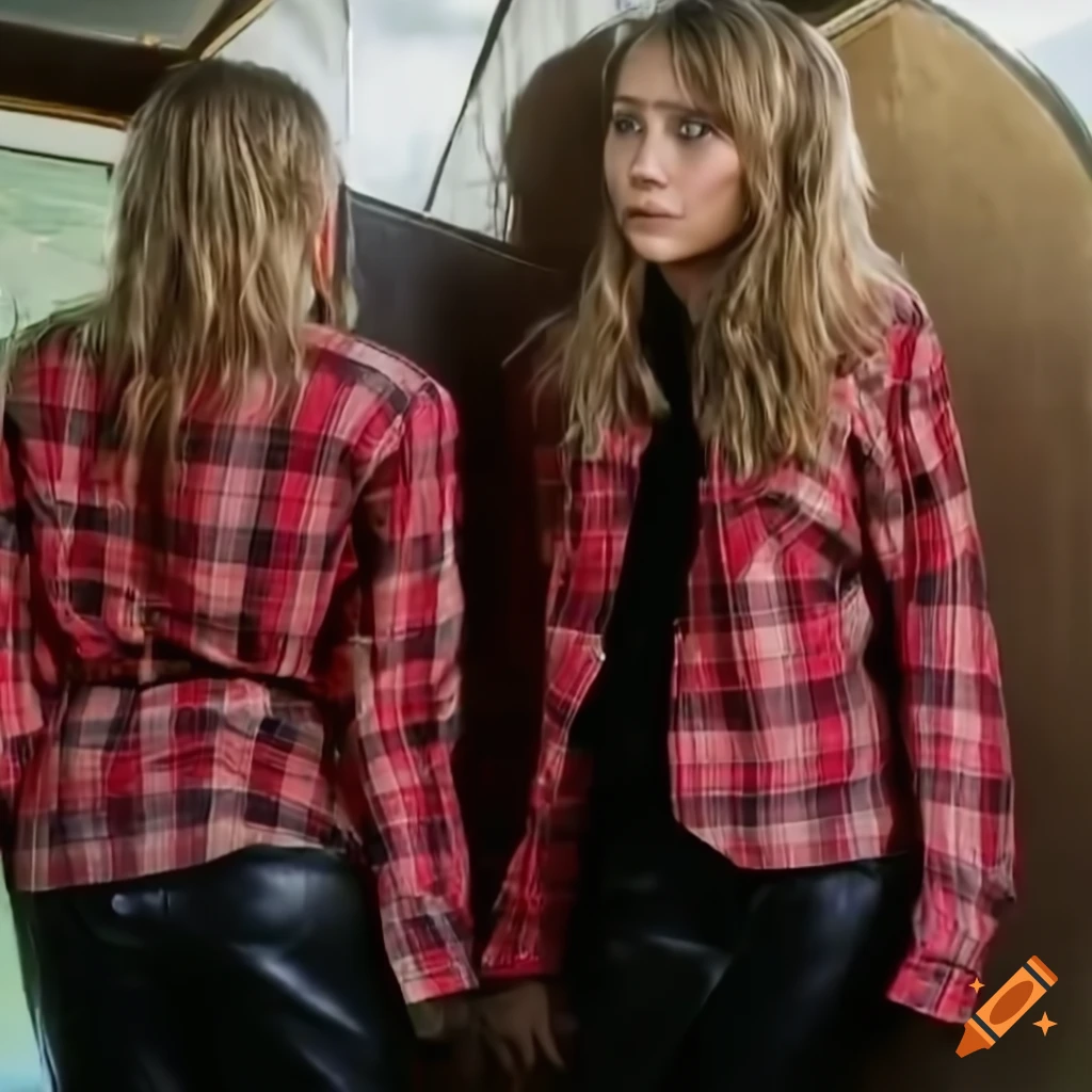 Red plaid shirt and black leather trousers fashion look on Craiyon