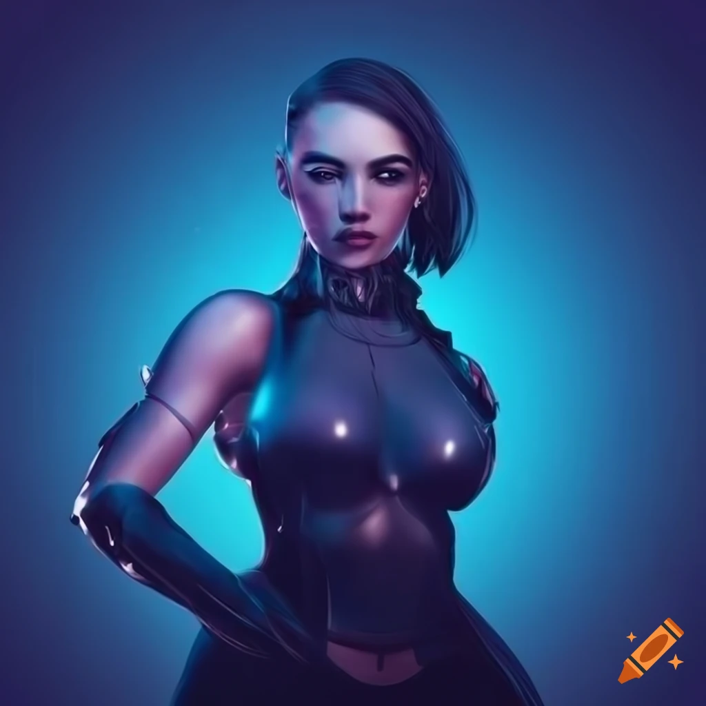 detailed futuristic female portrait with dark blue background