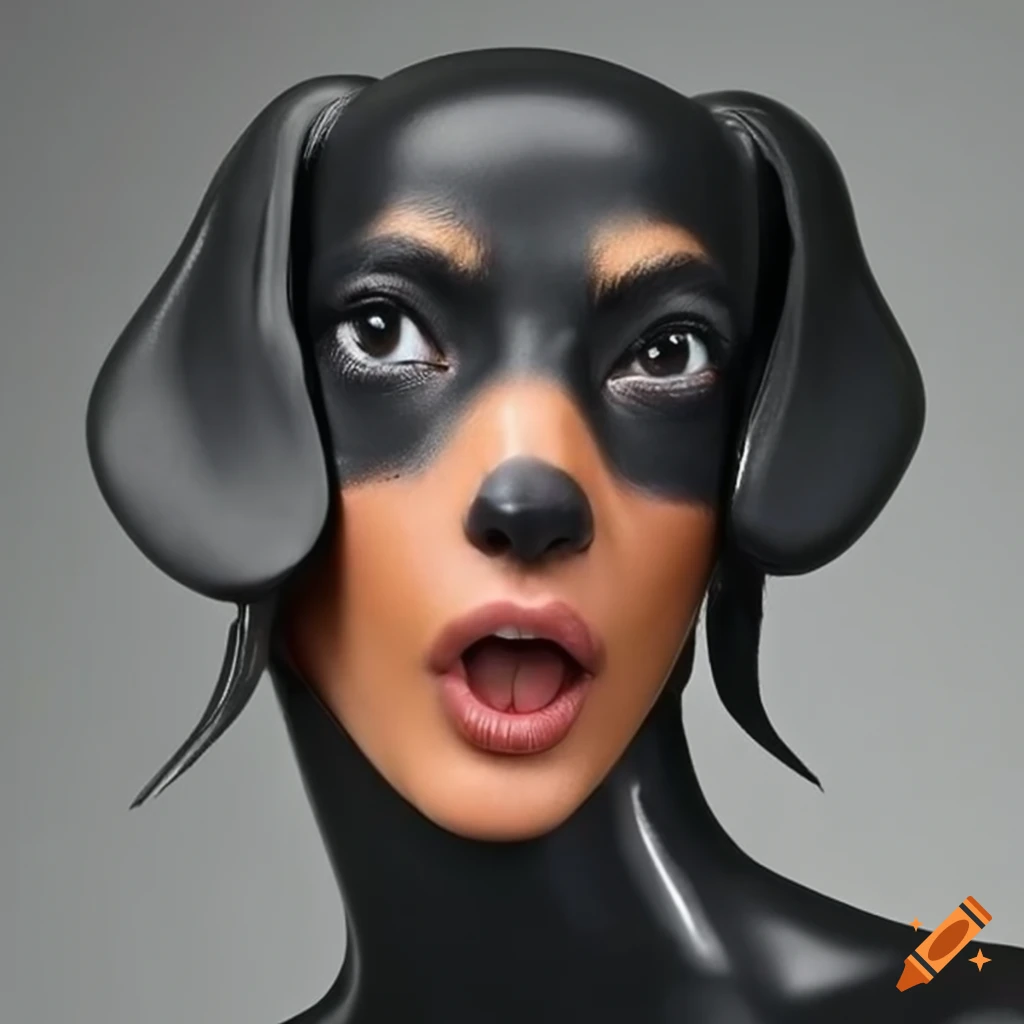Kendall Jenner-inspired black latex dachshund mask