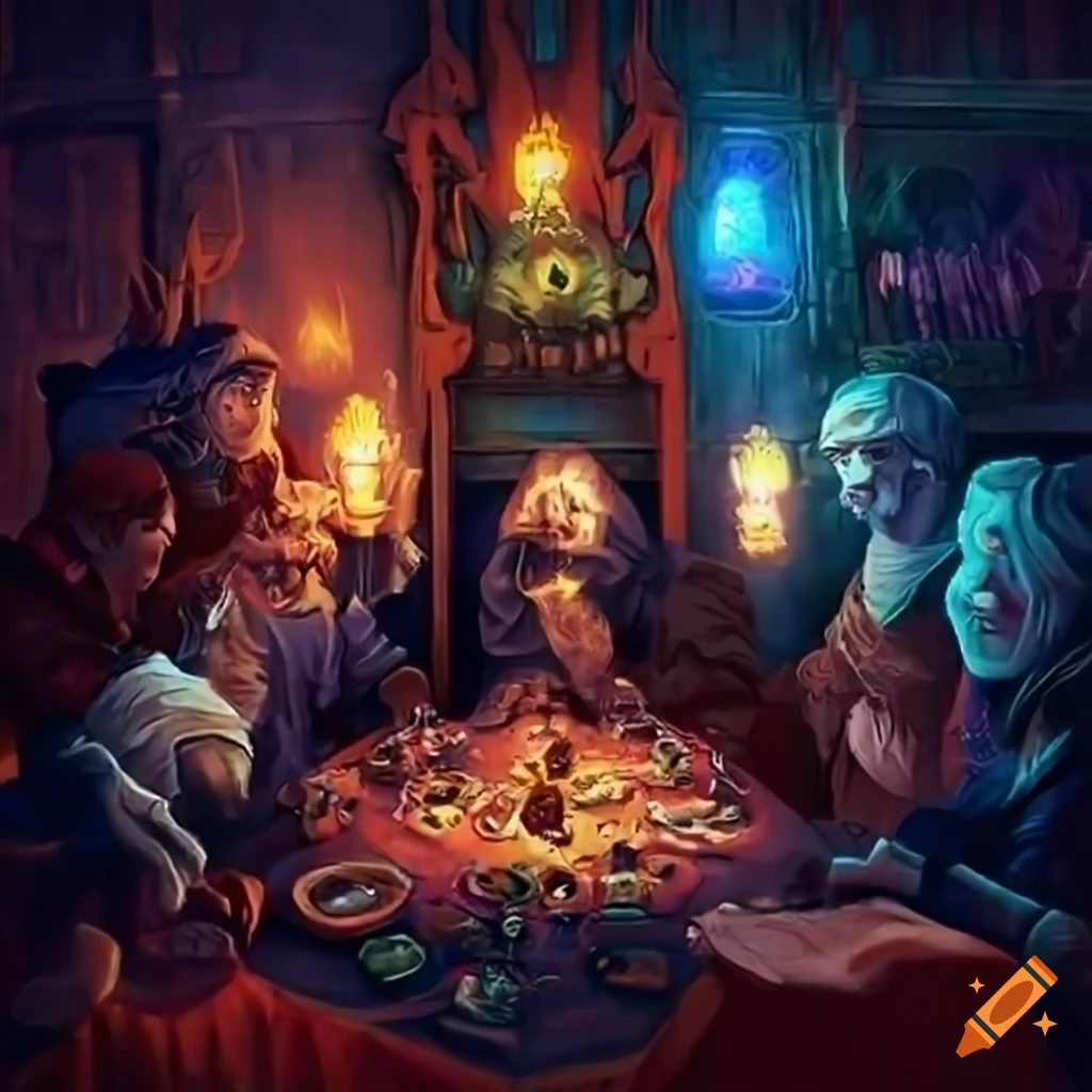 Colorful depiction of people playing dungeons & dragons on Craiyon