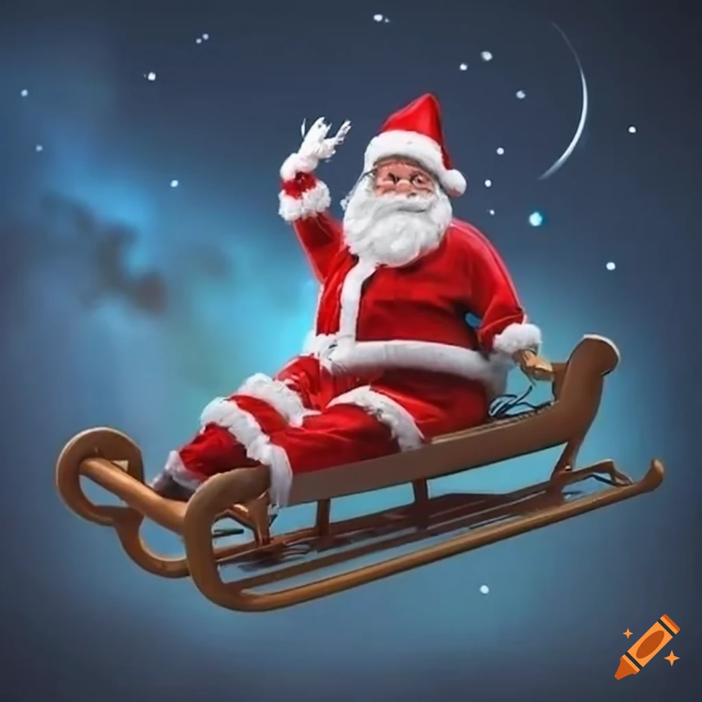 art depicting Santa's sled in a spaceship