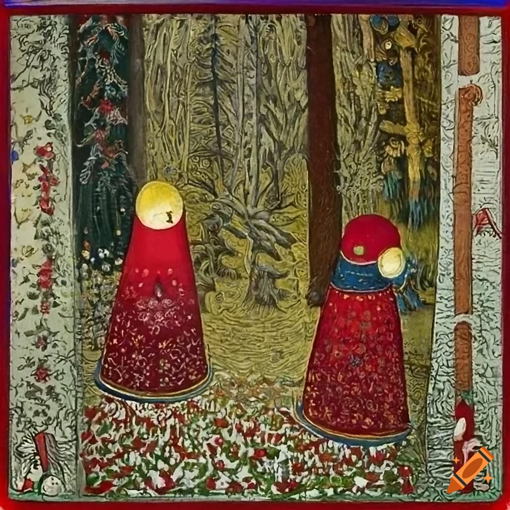 intricate oil painting of a festive Christmas forest scene