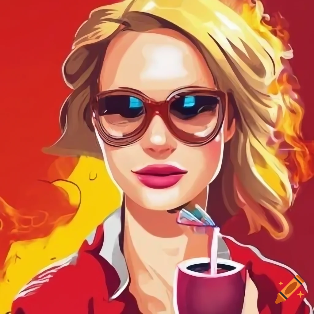blond nurse holding a cocktail and fire truck in background
