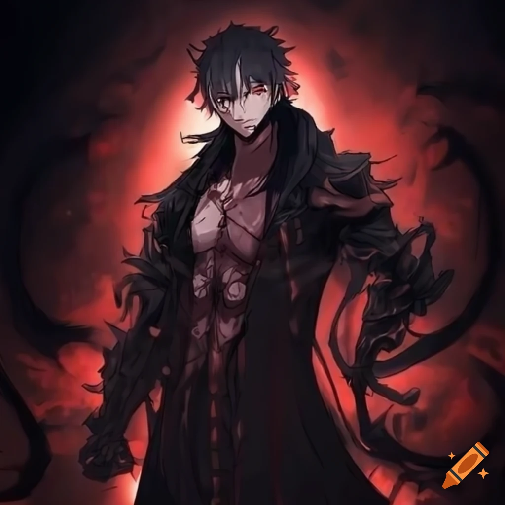 anime design of a unique dark immortal demon man