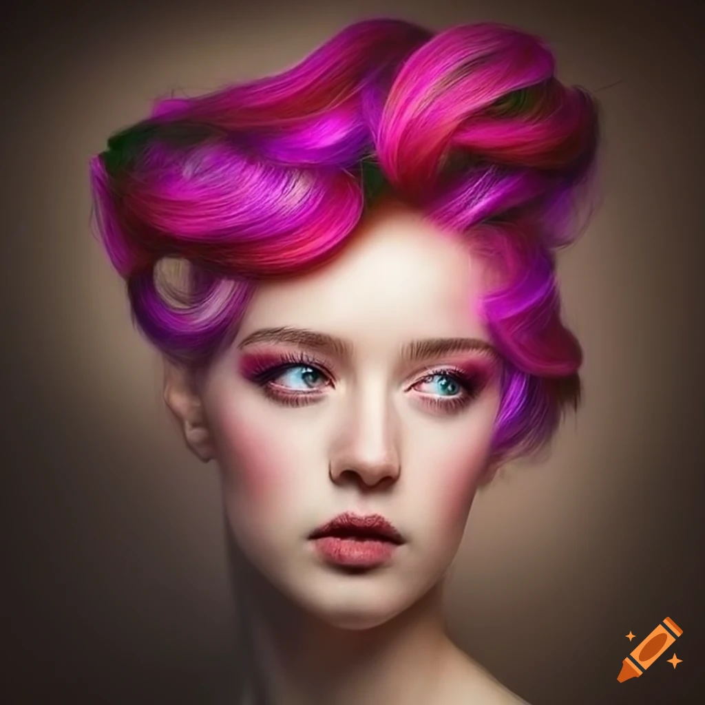 Surreal digital artwork of a vibrant-haired beauty on Craiyon