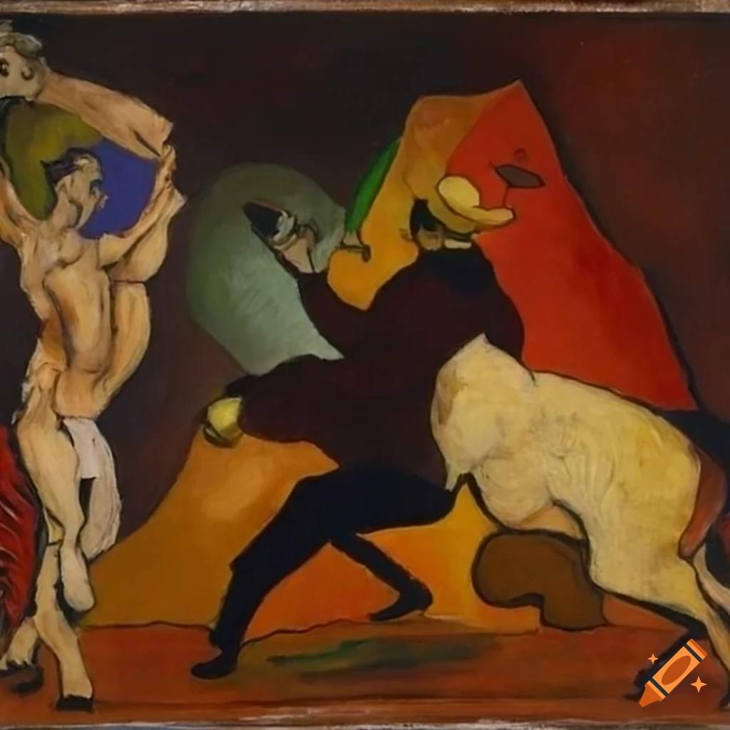 Don Van Vliet inspired painting of a Centaur fighting a cowboy
