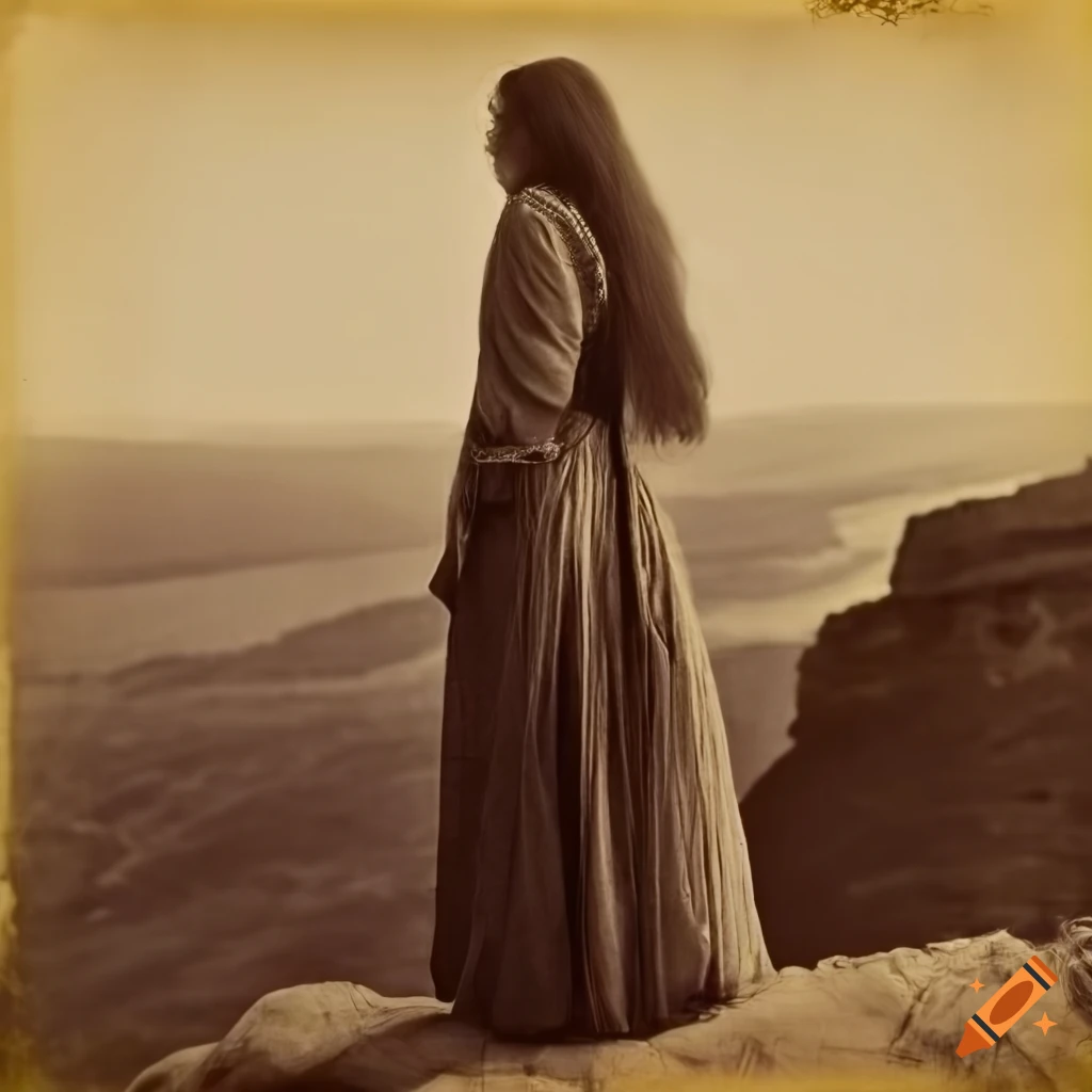vintage photograph of a Prairie woman overlooking a western town