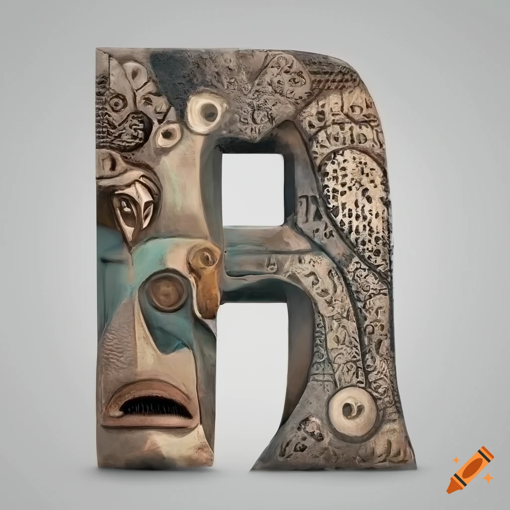 Stone letter "a" engraved with african masks