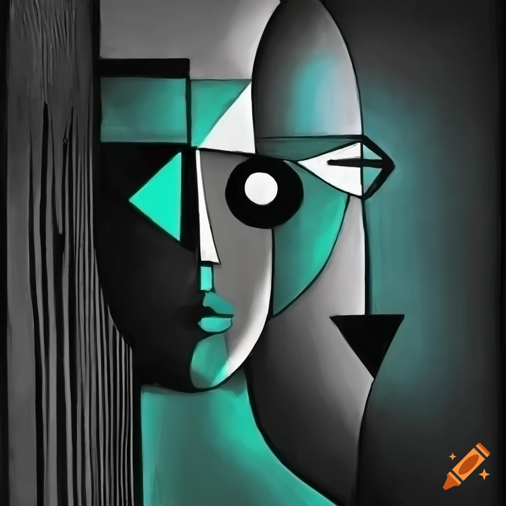 abstract black and white cubist artwork