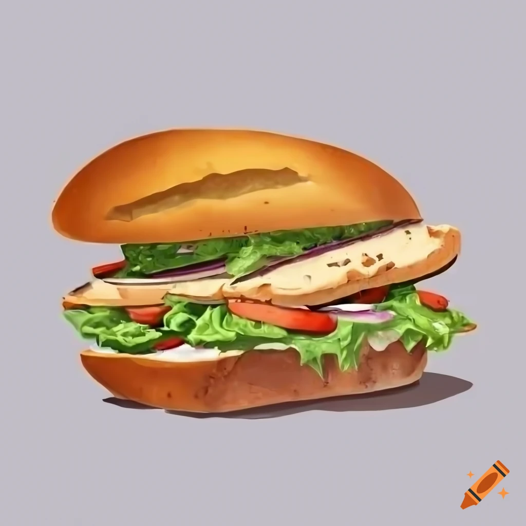 Rustic chicken and gouda sandwich on white background on Craiyon