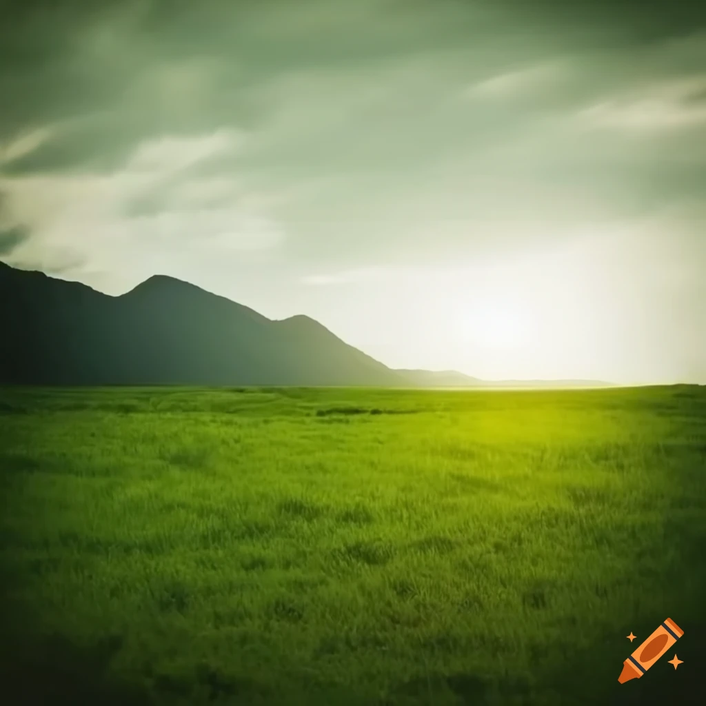 silhouette of mountains in a green grassland