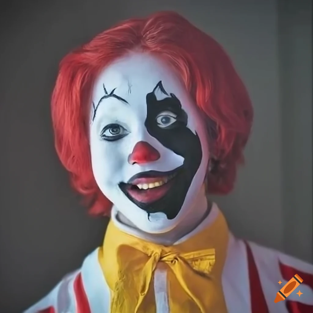 Cosplay of ronald mcdonald with black and white facepaint on Craiyon