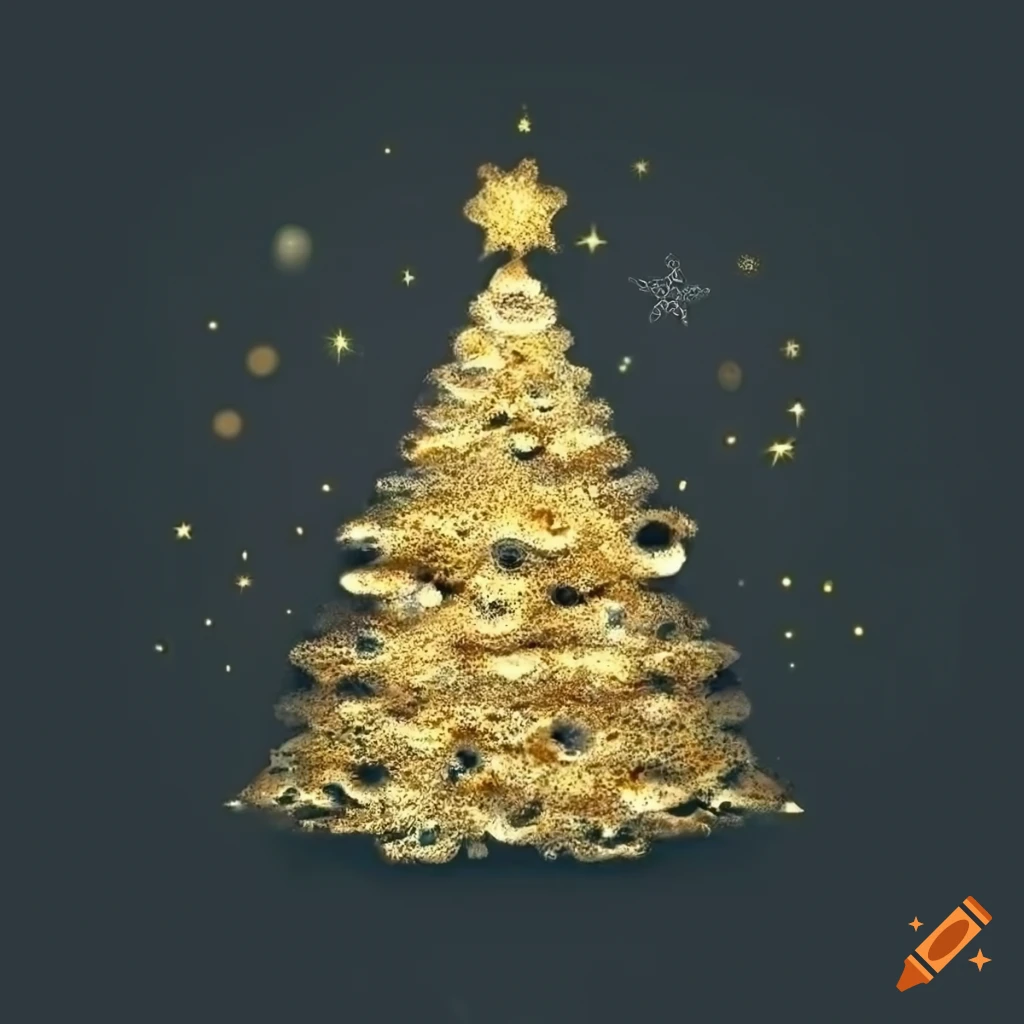 Gold christmas tree on a black background on Craiyon