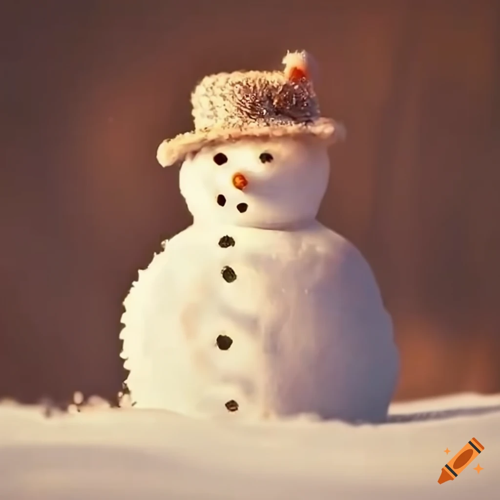 macro photo of a snowman under golden light