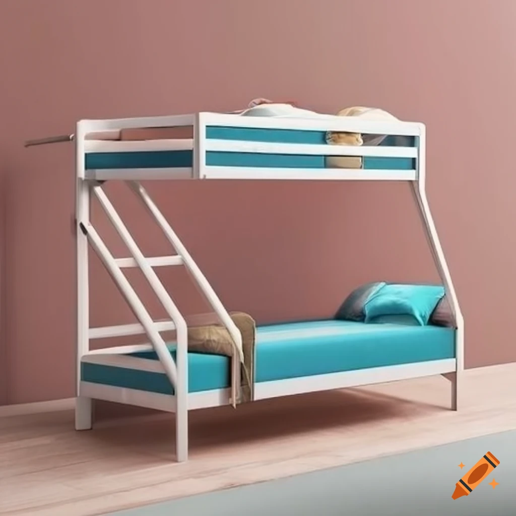 Modern bunk bed with ladder and storage compartments on Craiyon