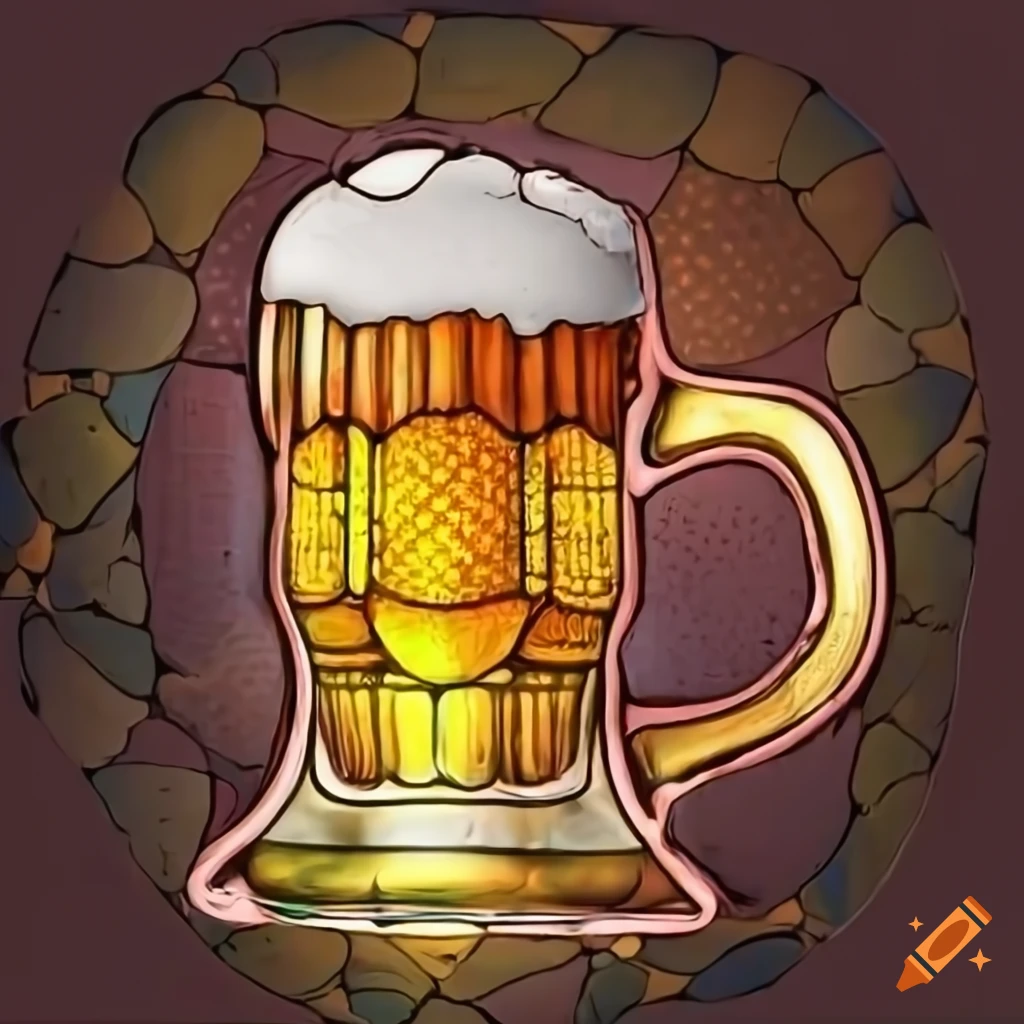 Stained glass representation of a mug of beer on Craiyon
