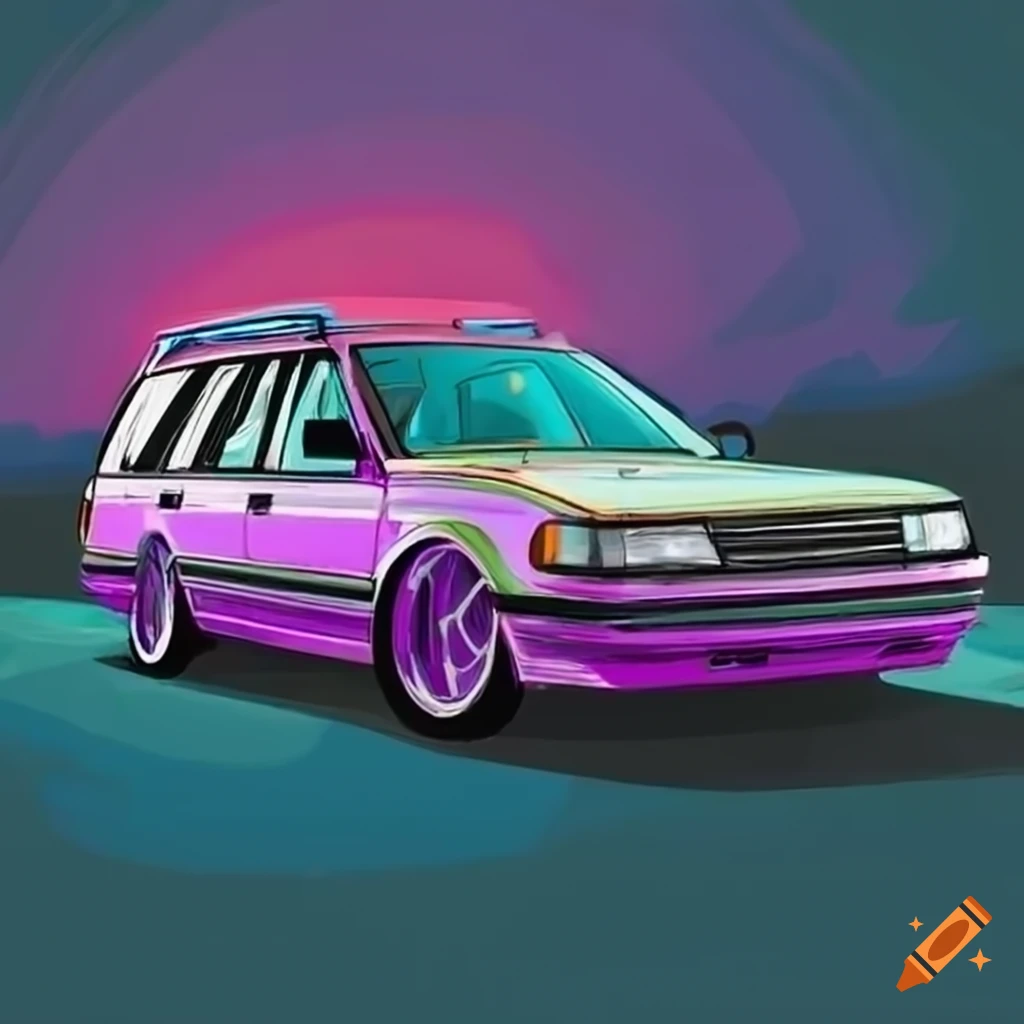 Illustration of a lowered 1988 toyota camry wagon on Craiyon