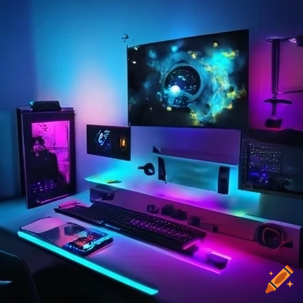 Space-themed gaming room setup