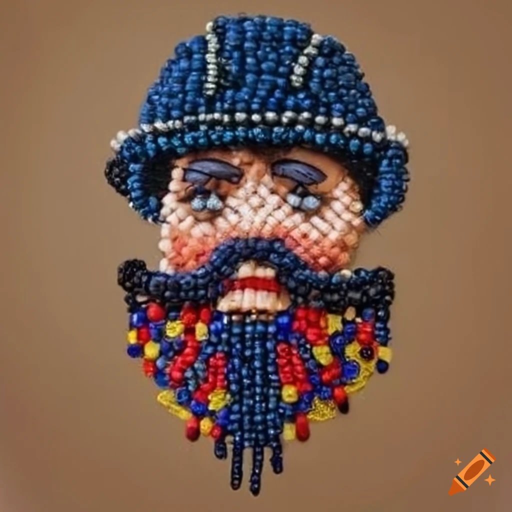 Beaded applique of an electrician with dark hair and a beard on Craiyon