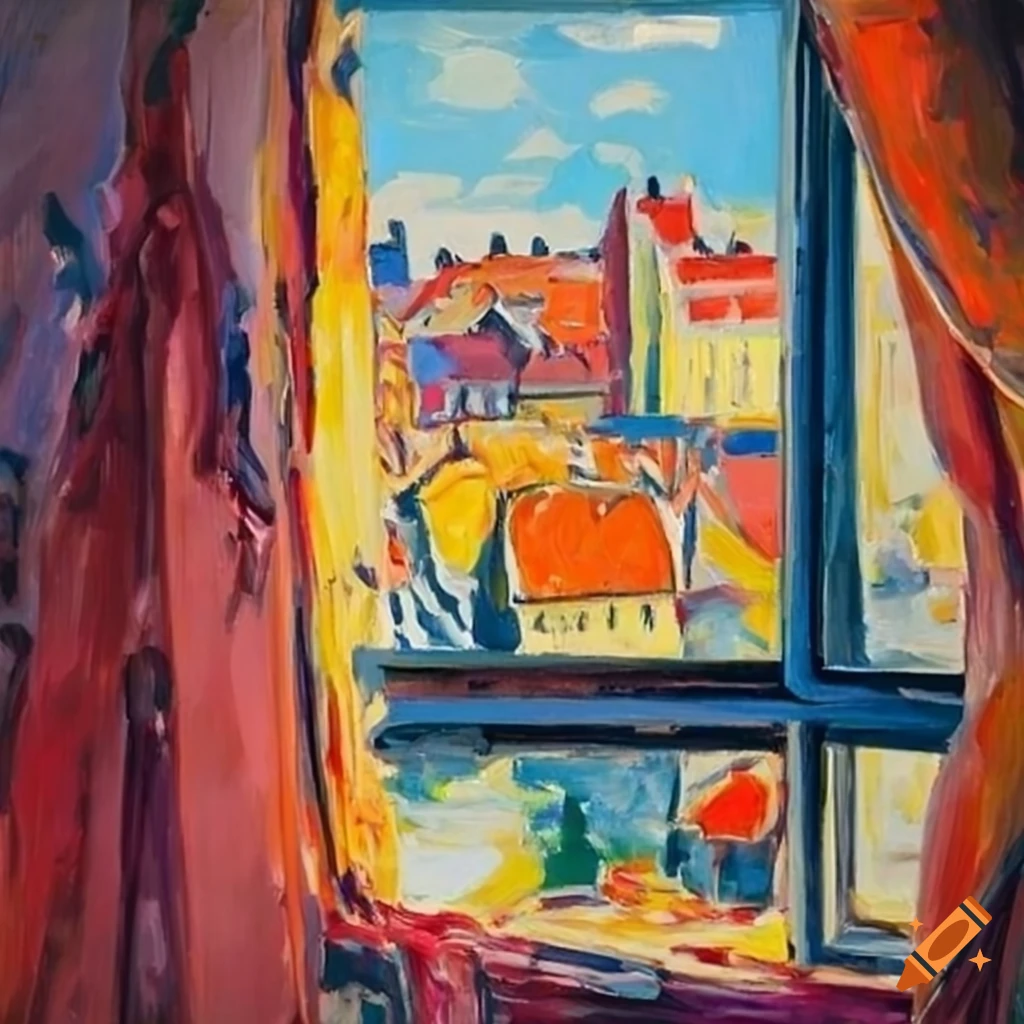 oil painting with visible brush strokes and flapping curtains