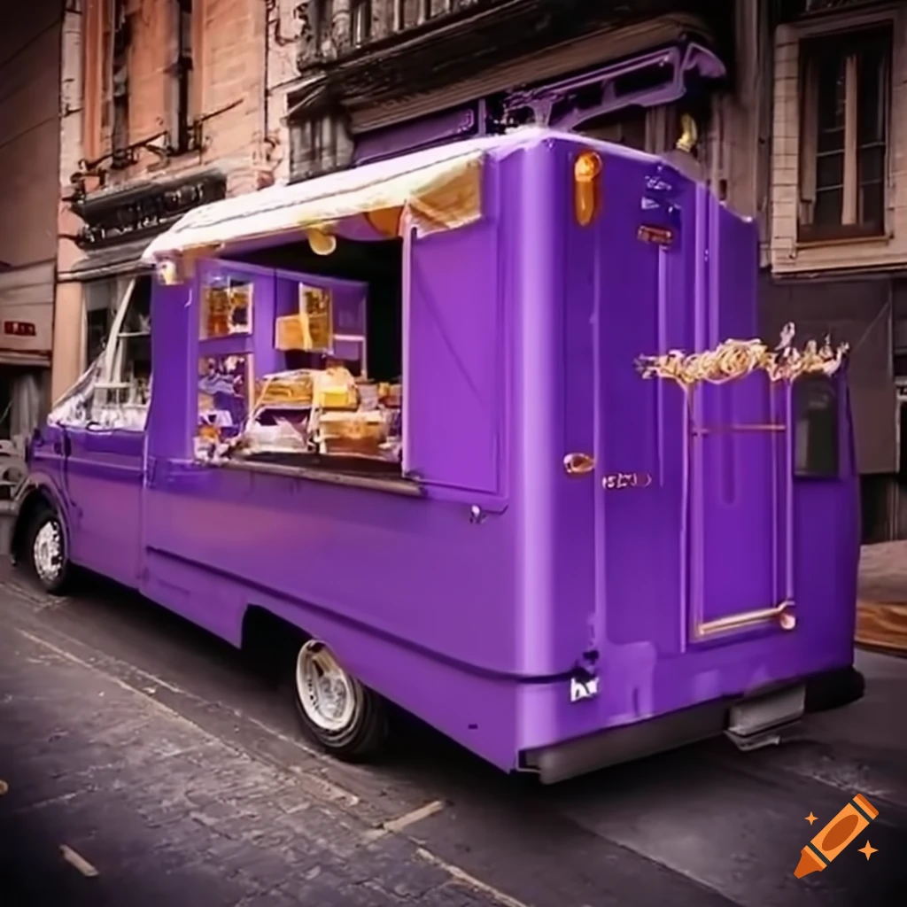 Purple Food Truck With Gold Details On The Street On Craiyon Purple Food Truck With Gold Details On The Street On Craiyon