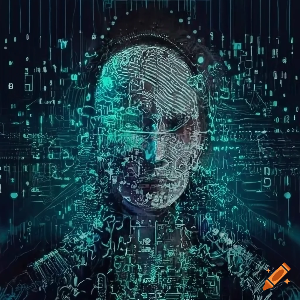 Illustration of a writer's creative process with data and ai on Craiyon