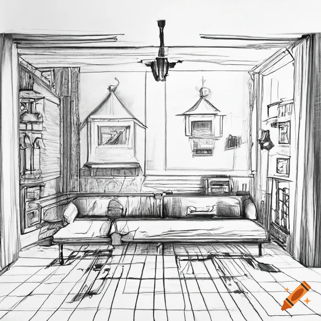Interior Design Living Room custom Drawing Stock Photo - Alamy