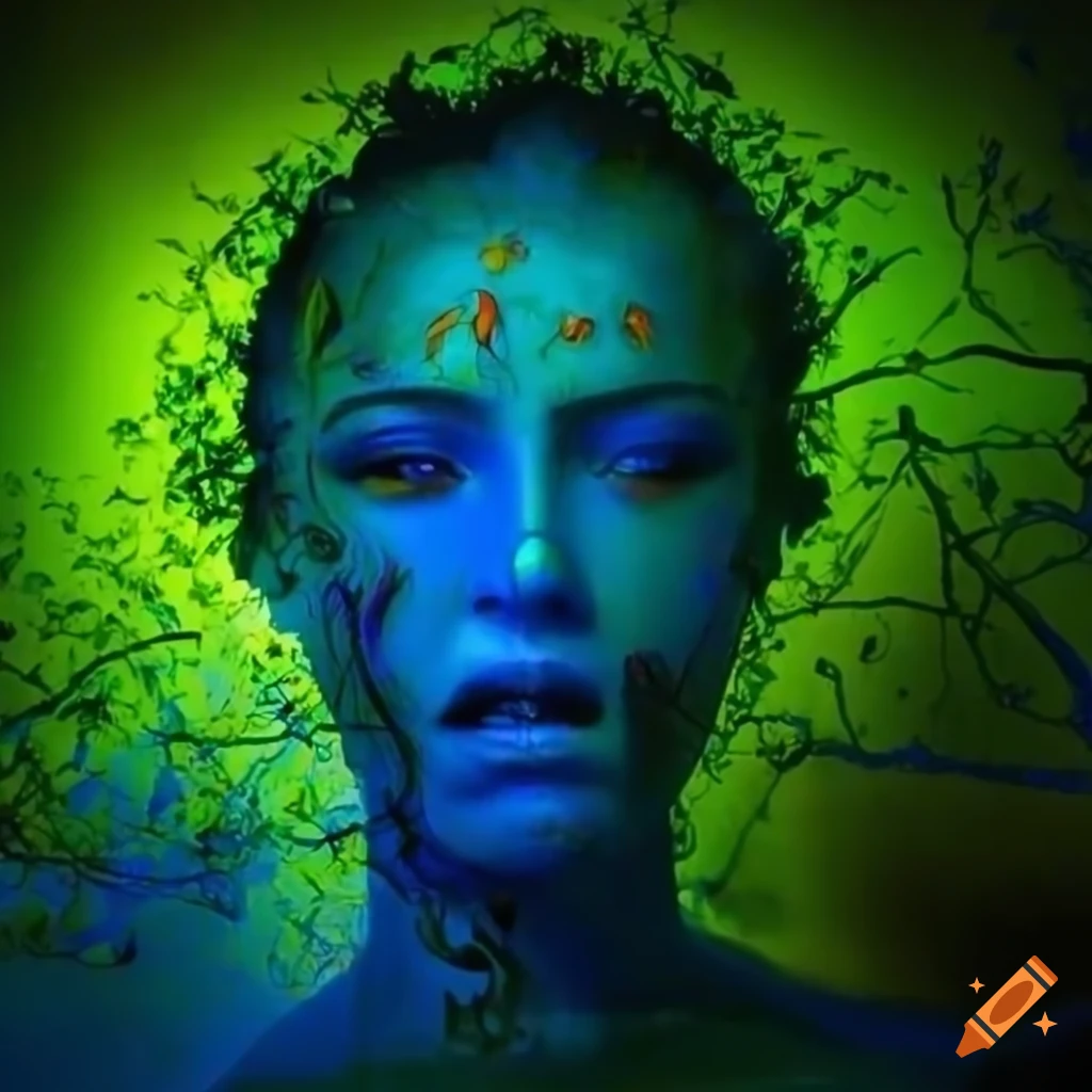 Green hair gold and white dress fairy wings in a hyper realistic