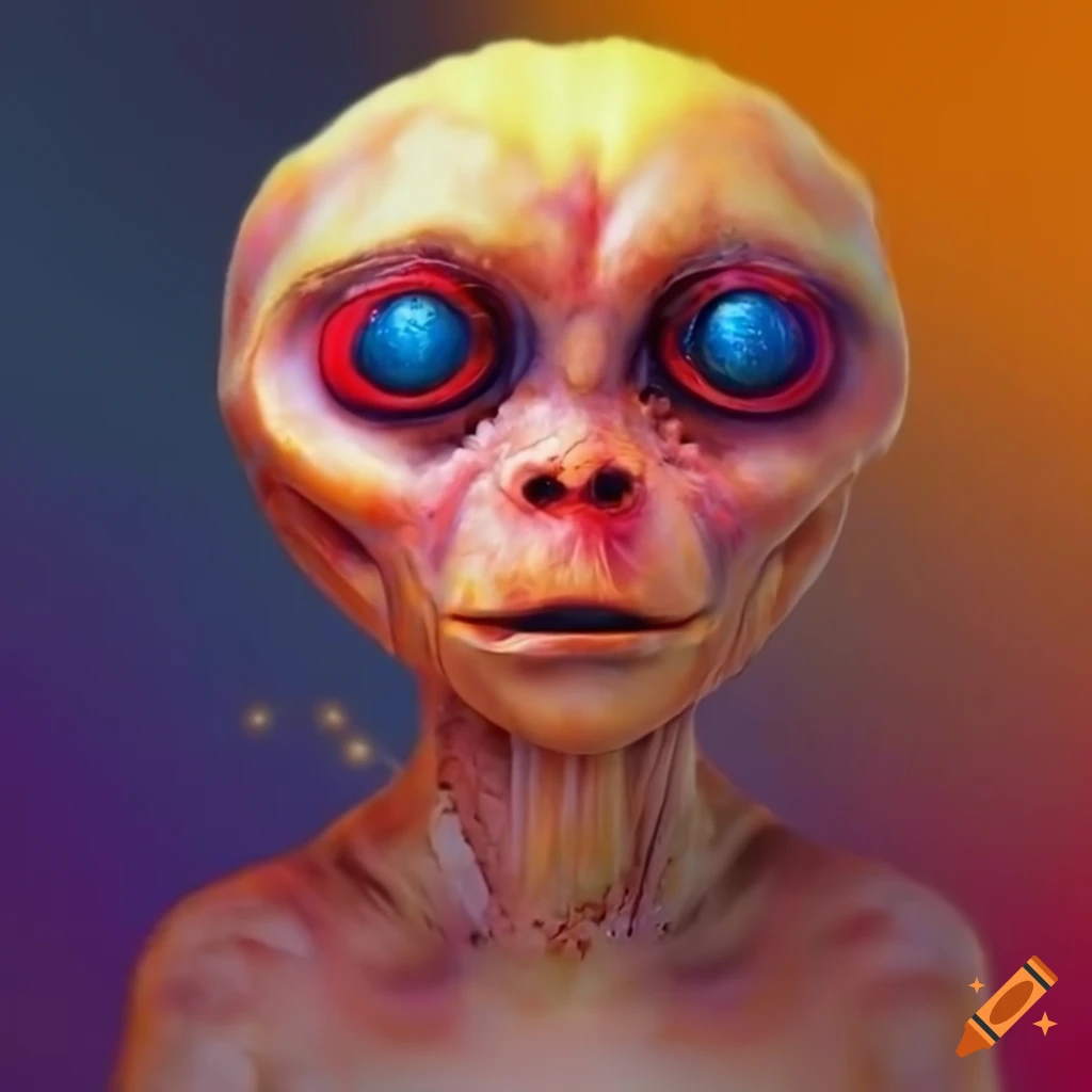 portrait of a fluffy alien in vibrant colors