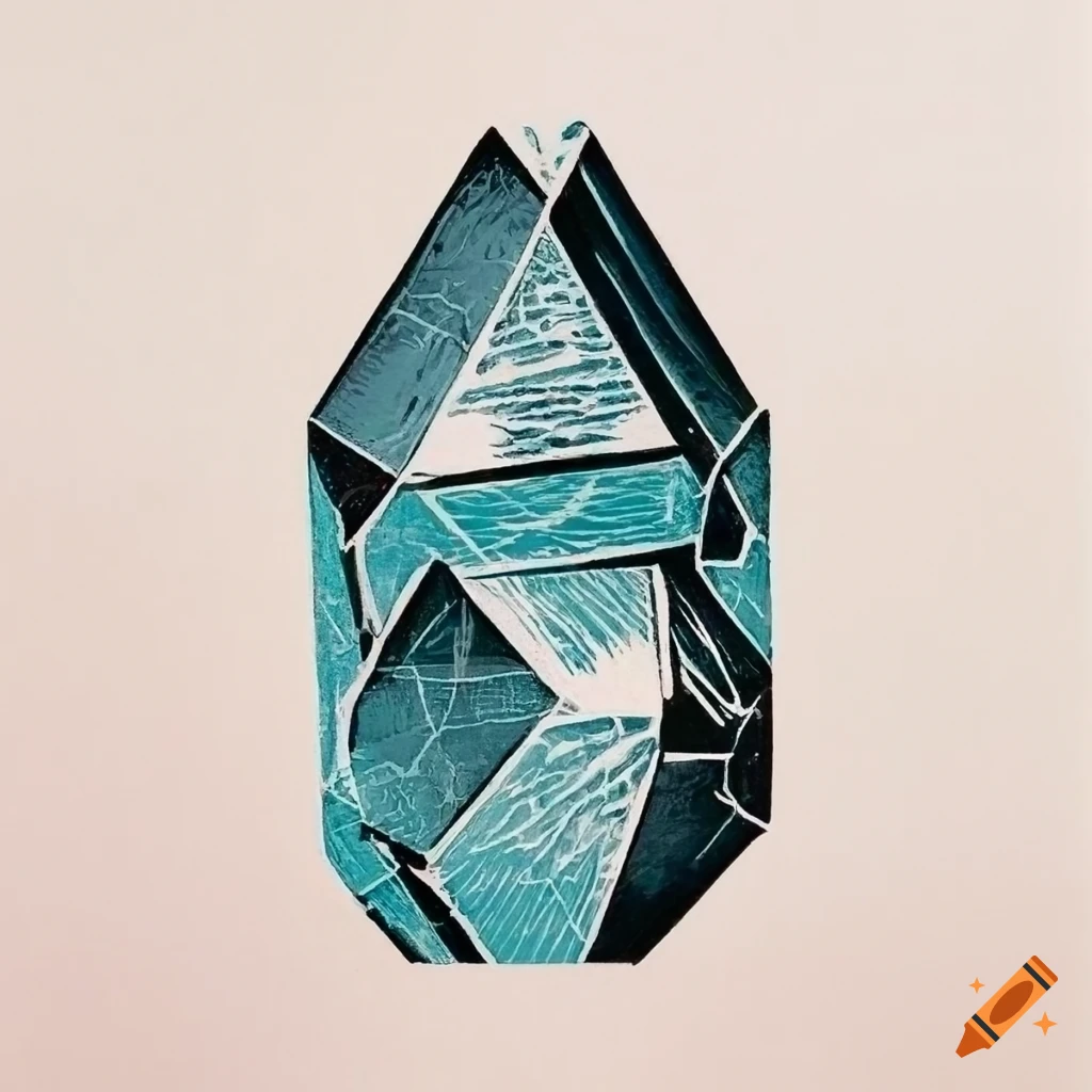 linocut print of a crystal prism emitting light